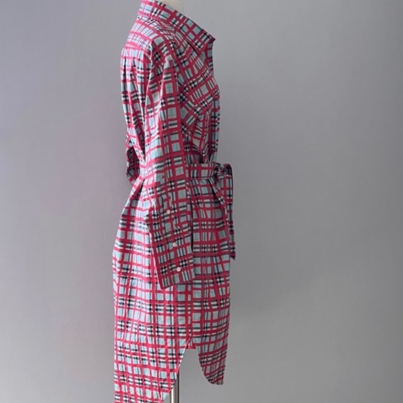 Burberry Red Blue Tartan Plaid Check Tie-Waist Shirt Dress - Picture 4 of 13